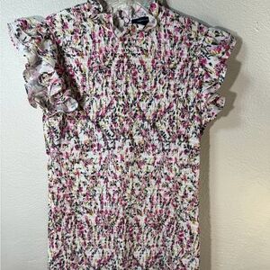 French Connection Pink and Green Verona ruffle mini dress-Small